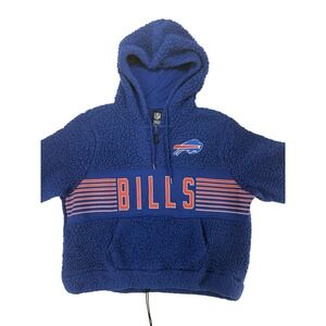 Buffalo Bills Cropped Sherpa Hoodie Women's Size Large Blue Red Football